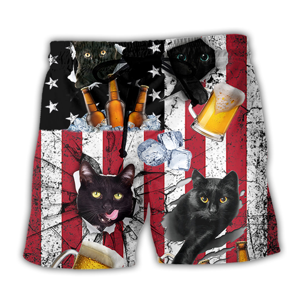 Beer And Black Cat Vintage Beach Shorts Print Detail For Thoughtful Gift Giving