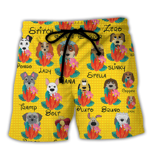 Funny Dog Tropical Floral Block Art Design Beach Shorts For Sunny Holidays And Outdoor Wear