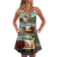 Hippie Van Beach Life V-Neck Sleeveless Cami Dress For Festivals Vacations And Relaxed Artistic Styling