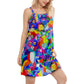 Cat Colorful Rainbow V-Neck Sleeveless Cami Dress For Beach Trips And Charming Warm Weather Outfits