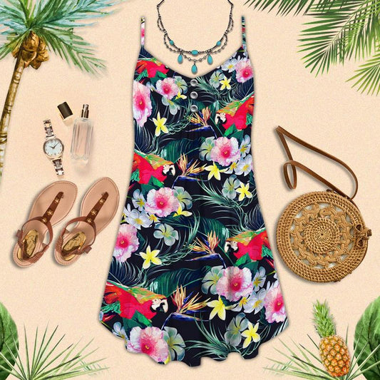 Parrot Loves V-Neck Sleeveless Cami Dress For Beach Festivals And Comfortable Summer Outfits
