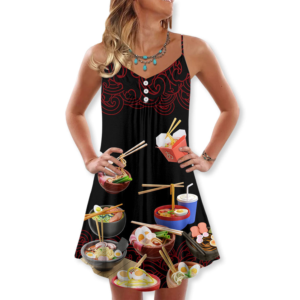 Ramen Fast Food Delicious V-Neck Sleeveless Cami Dress For Food Lovers Festivals And Relaxed Warm Weather Style