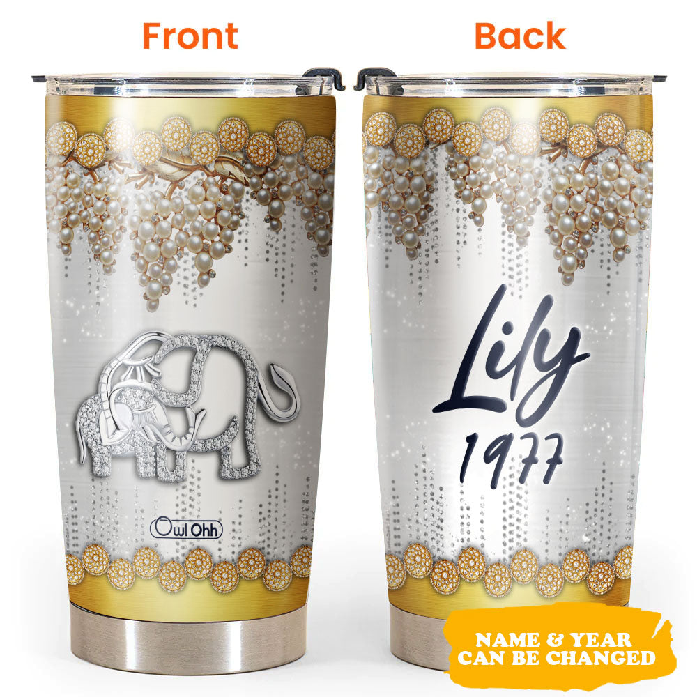 Elephant Mommy And Baby Jewelry Golden Personalized 20 Oz Tumbler For Coffee Travel And Daily Drinks