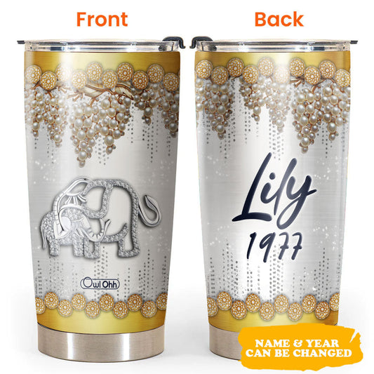 Elephant Mommy And Baby Jewelry Golden Personalized 20 Oz Tumbler For Coffee Travel And Daily Drinks