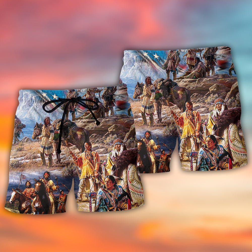 Native American USA Flag Independence Day Beach Shorts For Coastal Adventures And Relaxed Summer Wear