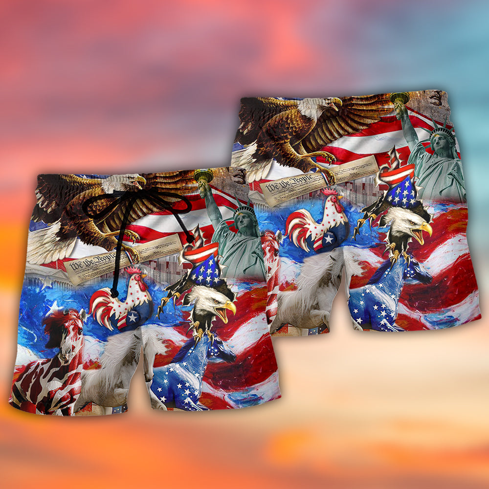 Happy Animals USA Independence Day Beach Shorts For Summer Vacation And Coastal Travel