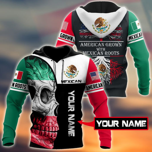 Mexican American Skull Roots Hoodie For Dark Themed Outfits Outdoor Trips And Casual Comfort