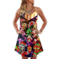 Christmas Santa Tree Elf Gingerbread Neon V-Neck Sleeveless Cami Dress For Summer Events And Comfortable Everyday Style