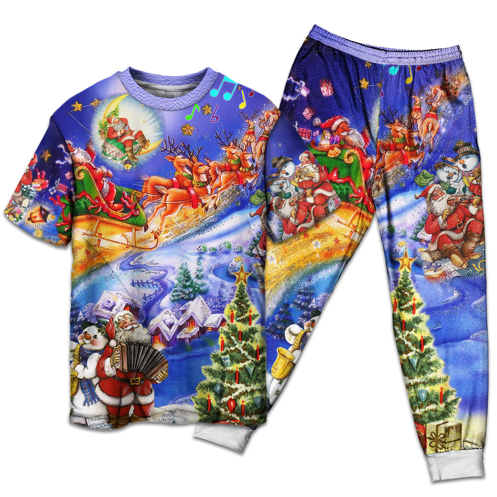 Santa Christmas Joy Short Sleeve Pajamas Set For Holiday Bedtime And Cozy Home Wear