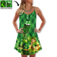 Lucky Lips Festive Vibes V-Neck Sleeveless Cami Dress For Summer Vacations Festivals And Casual Everyday Wear