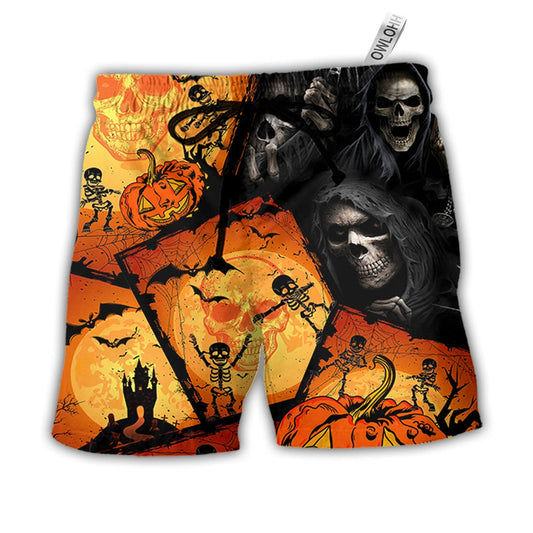 Halloween Skull Pumpkin Scary Hawaiian Print Beach Shorts For Distinctive Warm Weather Style