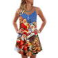 Christmas Rooftop Santa Art V-Neck Sleeveless Cami Dress For Festivals Travel And Relaxed Casual Summer Wear