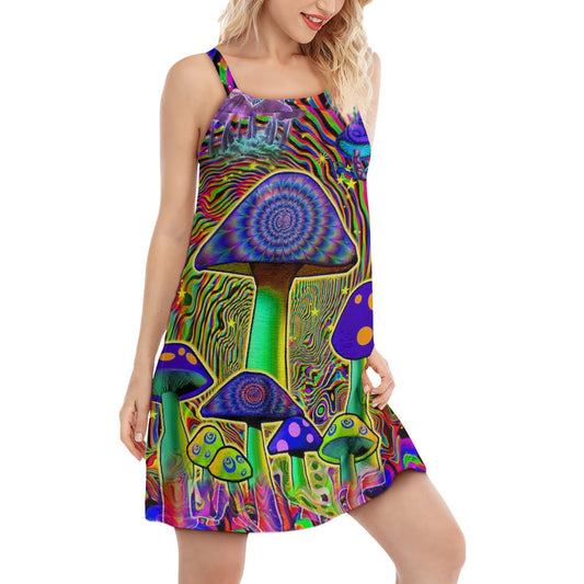 Hippie Mushroom Love Colors – Women's Summer Sleeveless V-Neck Camisole Dress