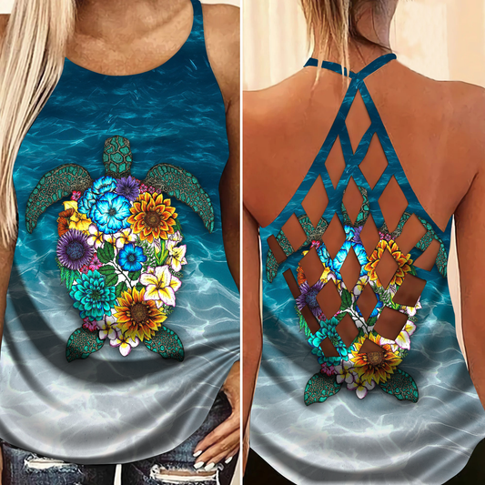 Turtle Swimming To The Moon Hollow Tank Top For Coastal Travel And Summer Outings