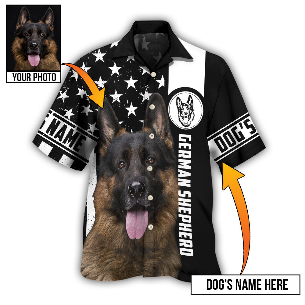 German Shepherd Strong Dog Personalized Photo Hawaiian Shirt Resort Outfit View For Tropical Vacations