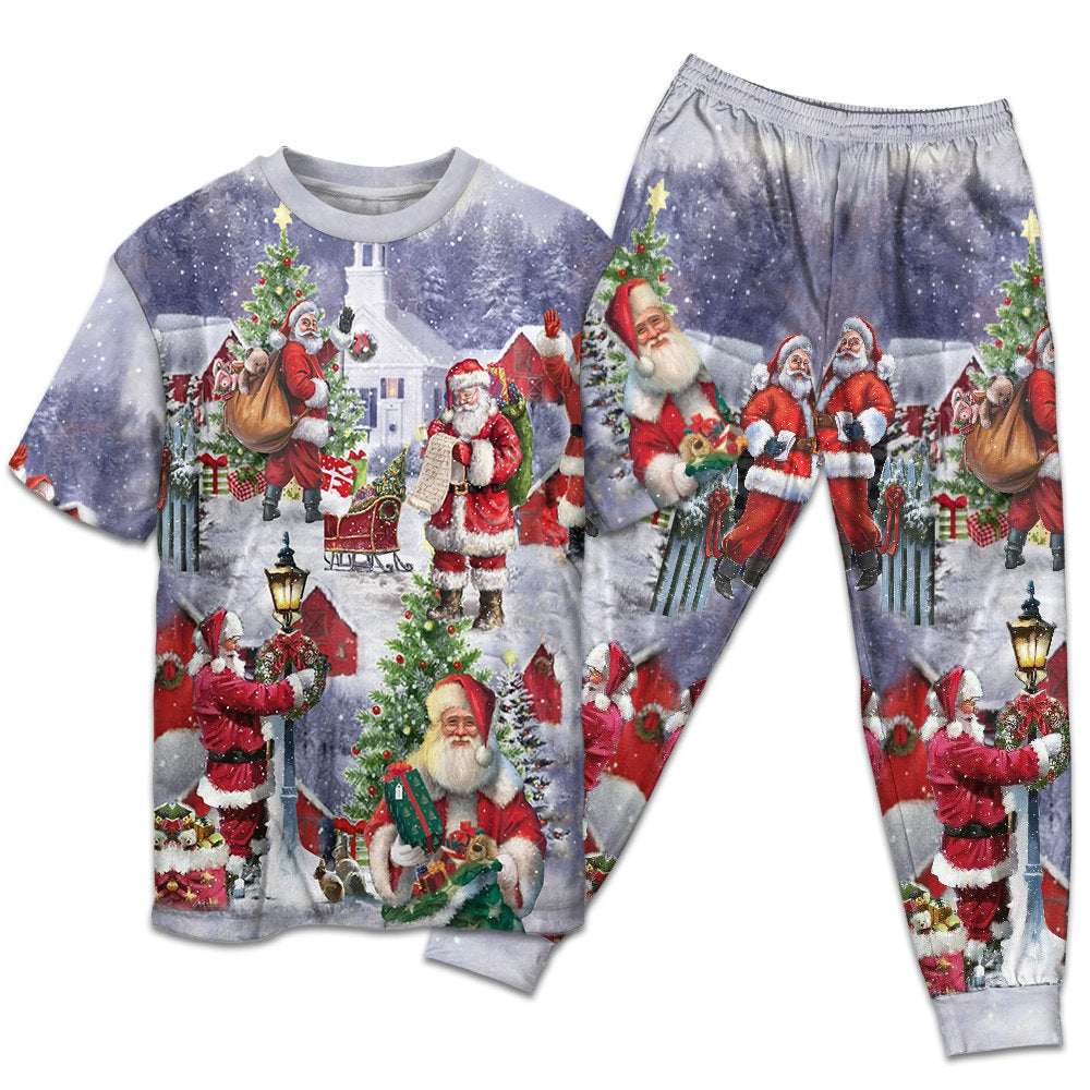 Merry Christmas Santa Holiday Arrival Short Sleeve Pajamas Set For Holiday Travel And Comfortable Home Wear