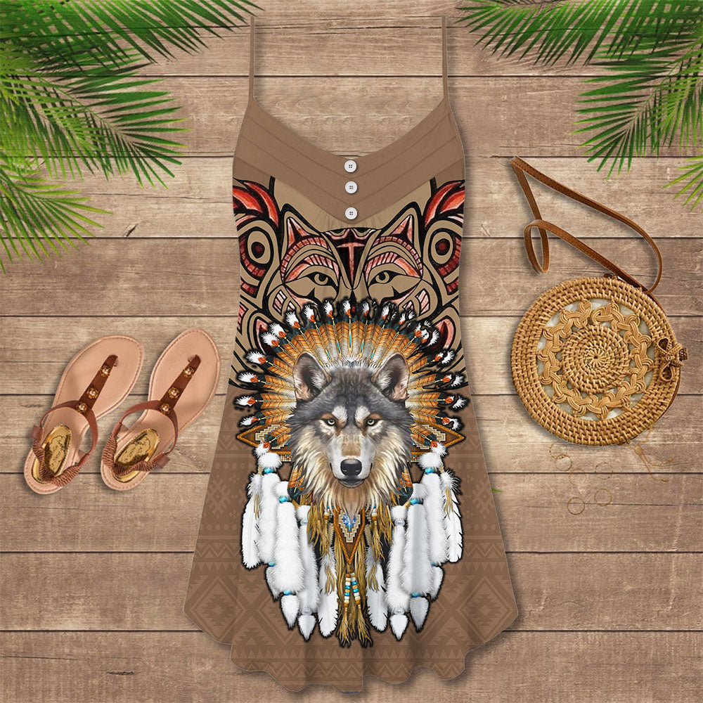 Native Wolf Peaceful V-Neck Sleeveless Cami Dress For Sunny Getaways And Thoughtful Gifting