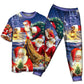 Playful Rooftop Santa Holiday Short Sleeve Pajamas Set For Festive Sleepovers And Family Photos