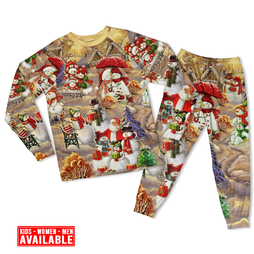 Snowman Couple Christmas Long Sleeve Pajamas Set For Festive Sleepovers And Family Photos
