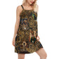 Cat Retro Heart Vintage V-Neck Sleeveless Cami Dress For Travel And Comfortable Summer Styling