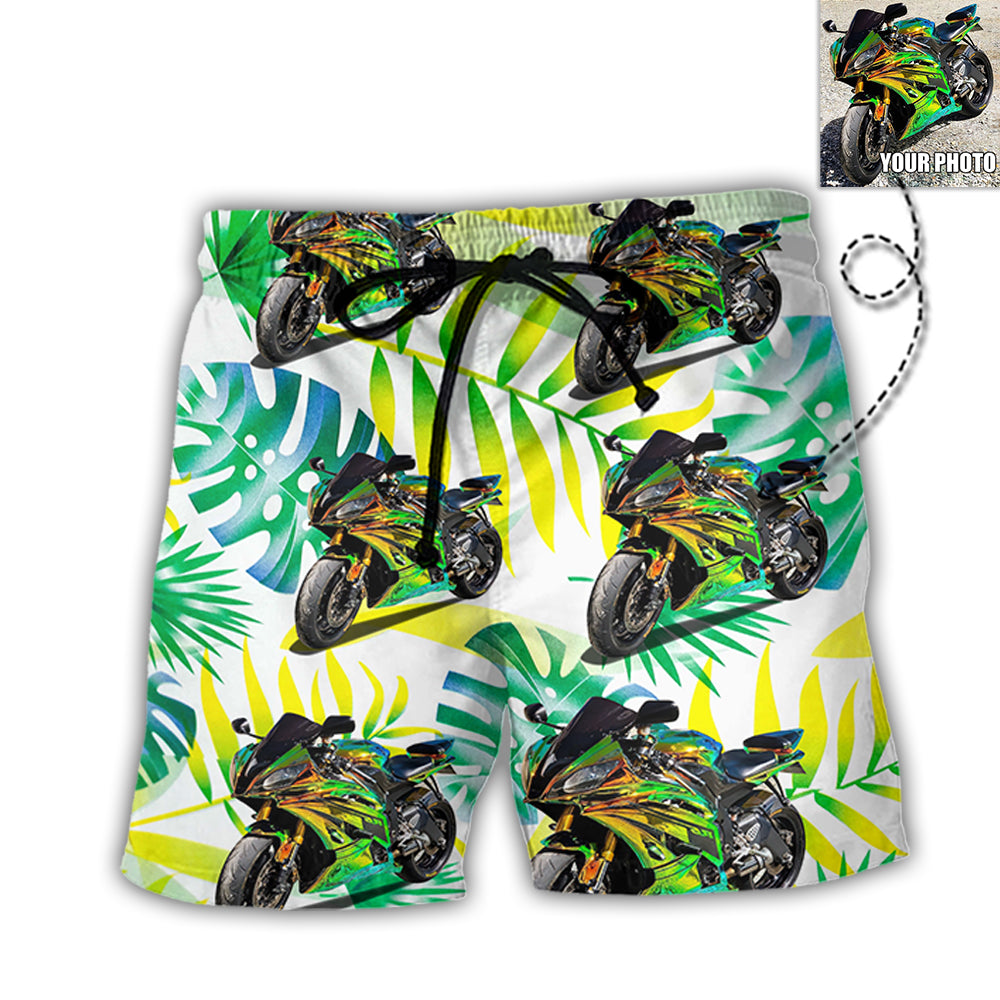 Motorcycle Sweet Cool Style Personalized Photo Beach Shorts Pattern Detail For Relaxed Warm Weather Outfits