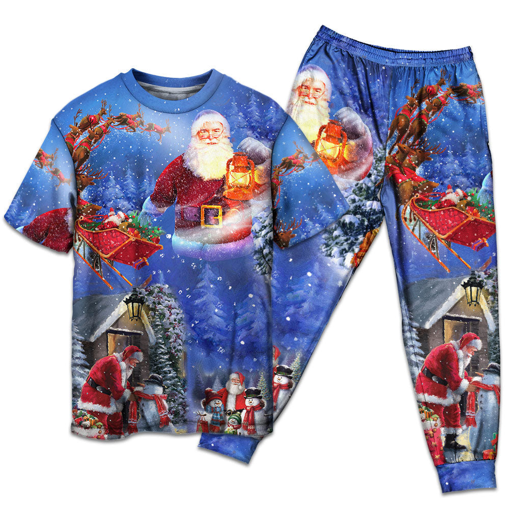 Merry Christmas Santa Holiday Arrival Short Sleeve Pajamas Set For Christmas Mornings And Relaxed Lounging