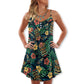 Tiki Tropical Leaves Hawaii Style V-Neck Sleeveless Cami Dress For Beach Trips And Relaxed Vacation Style
