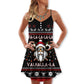 Nordic Warrior Red And White V-Neck Sleeveless Cami Dress For Festivals Travel And Relaxed Casual Summer Wear