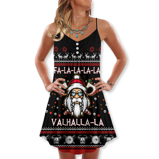 Nordic Warrior Red And White V-Neck Sleeveless Cami Dress For Festivals Travel And Relaxed Casual Summer Wear