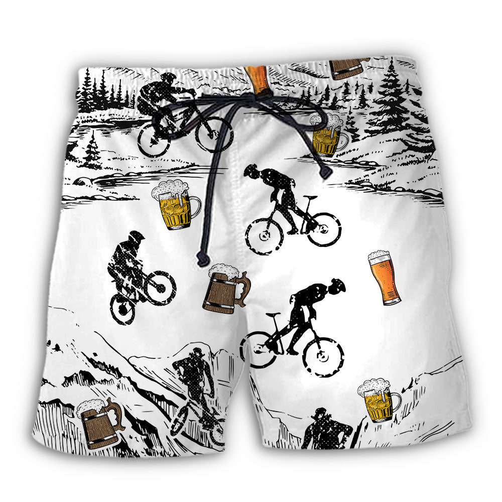 Beer And Mountain Bike Lover Beach Shorts Print Detail For Thoughtful Gift Giving