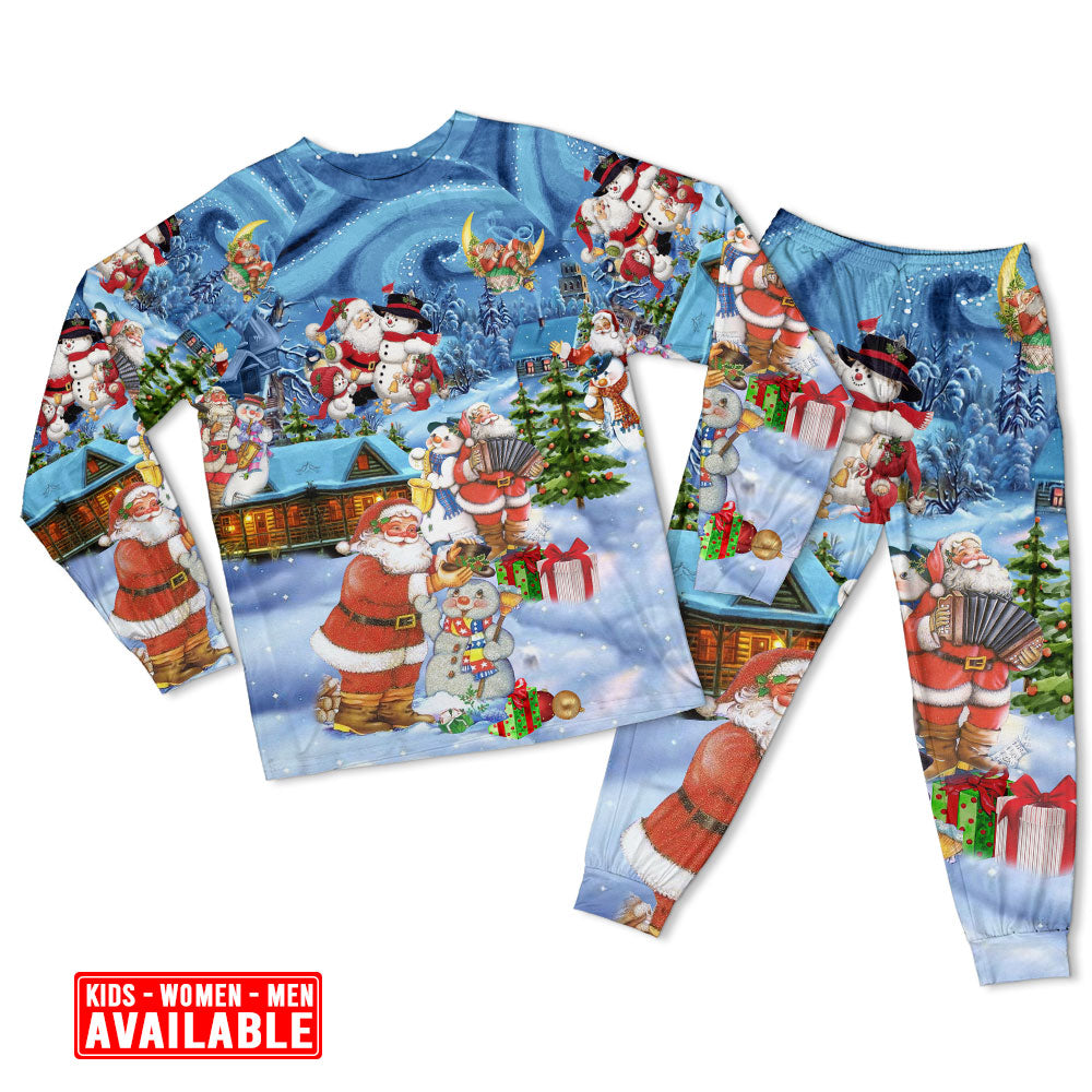 Santa And Snowman Friends Christmas Long Sleeve Pajamas Set For Holiday Bedtime And Cozy Home Wear