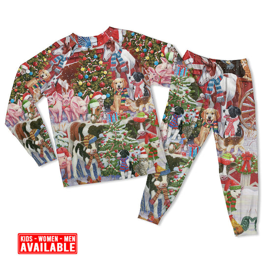 Merry Farmhouse Christmas Long Sleeve Pajamas Set For Holiday Bedtime And Cozy Home Wear