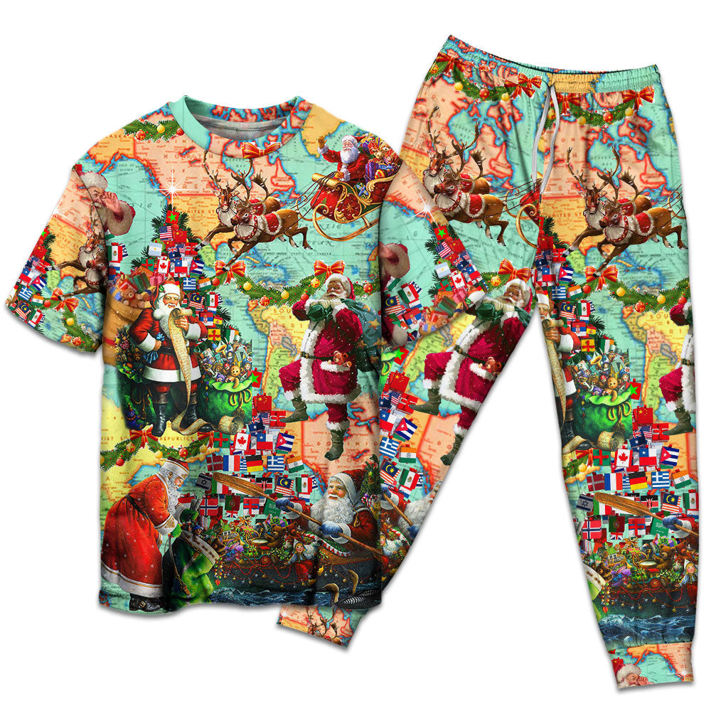 Santa Christmas Love Short Sleeve Pajamas Set For Holiday Bedtime And Cozy Home Wear