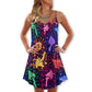 Colorful Galaxy Mushroom Bright V-Neck Sleeveless Cami Dress For Festivals Travel And Relaxed Casual Summer Wear