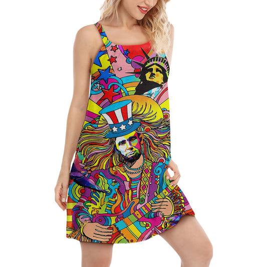 Hippie Alien Frogs Tie Dye – Women's Summer Sleeveless V-Neck Camisole Dress