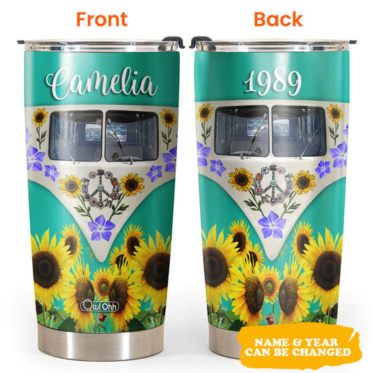 Hippie Van With Sunflower Personalized 20 Oz Tumbler For Coffee Travel And Daily Drinks