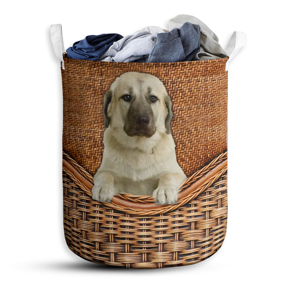 Small Size Anatolian Shepherd Dog Rattan Texture Laundry Basket For Bathroom Bedroom Storage
