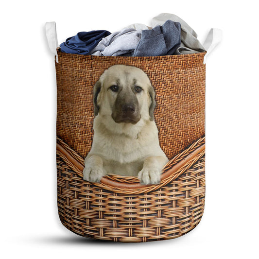 Small Size Anatolian Shepherd Dog Rattan Texture Laundry Basket For Bathroom Bedroom Storage