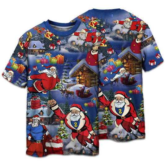 Flying Santa Christmas Short Sleeve Pajamas Set For Christmas Sleepwear And Family Lounging