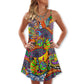Hippie Peace Life Floral V-Neck Sleeveless Cami Dress For Beach Days Festivals And Comfortable Bohemian Outfits