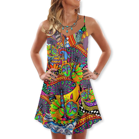 Hippie Peace Life Floral – Women's Summer Sleeveless V-Neck Camisole Dress