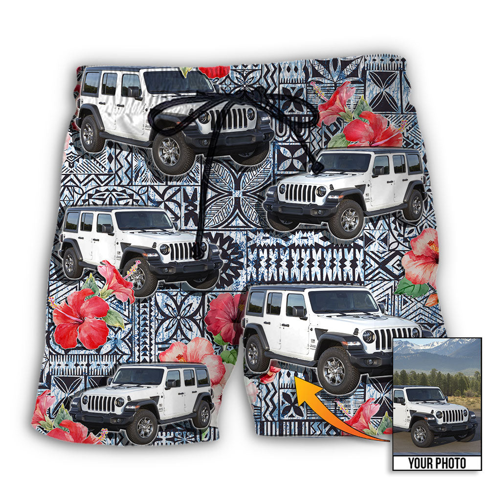 Car Floral Various Style Personalized Photo Beach Shorts Pattern View For Vacation Travel And Outdoor Fun