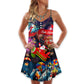 Christmas Airplane Holiday Greeting V-Neck Sleeveless Cami Dress For Festive Events And Casual Summer Styling