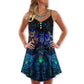 Owl And Witch Colorful Darkness V-Neck Sleeveless Cami Dress For Spooky Season Events And Relaxed Casual Styling