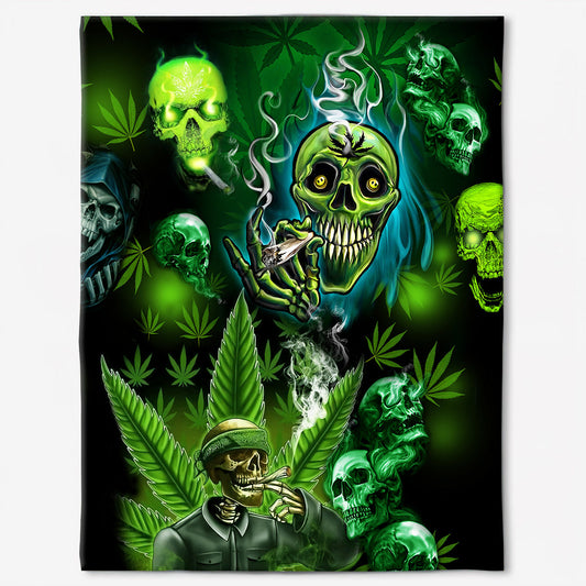 Green Skull Art Flannel Blanket For Cozy Bedroom Sofa Decor