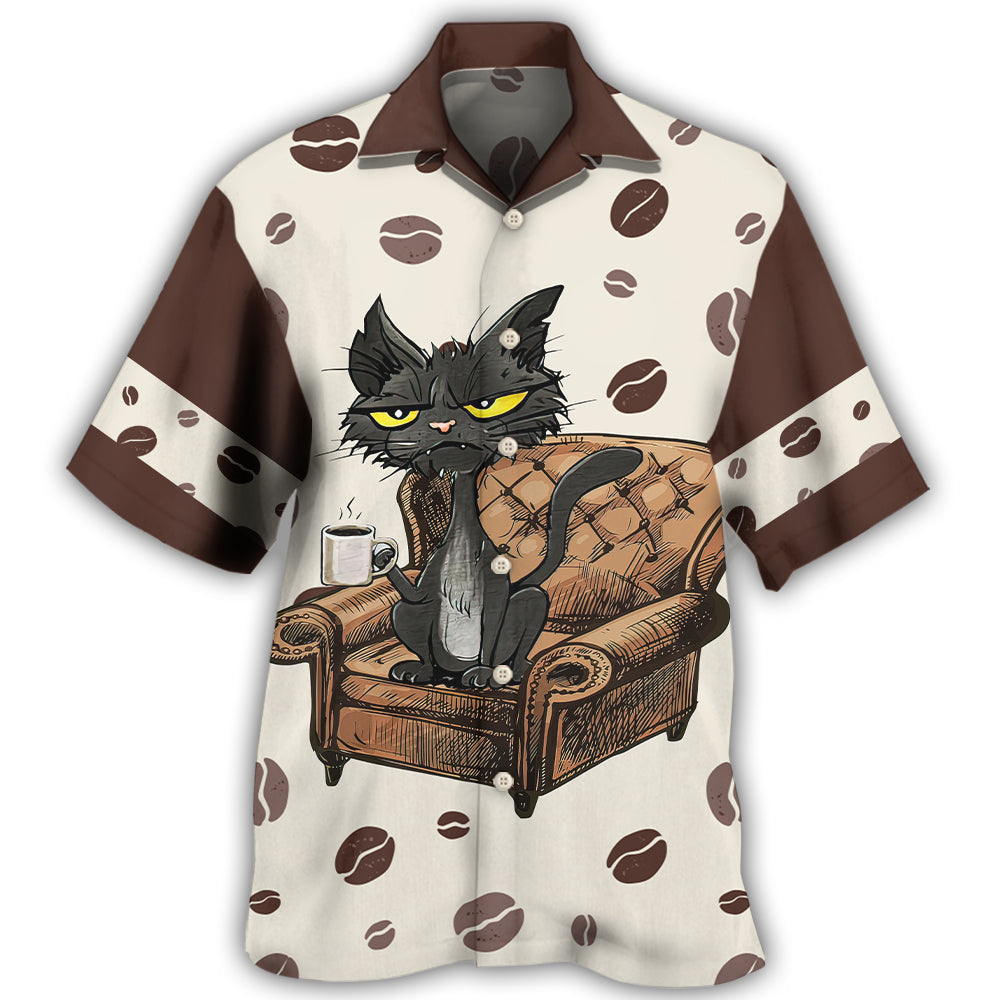 Black Cat Coffee Humor Hawaiian Shirt For Beach Days, Summer Outings, And Thoughtful Gift Giving