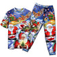 Playful Santa Christmas Celebration Short Sleeve Pajamas Set For Christmas Mornings And Relaxed Lounging