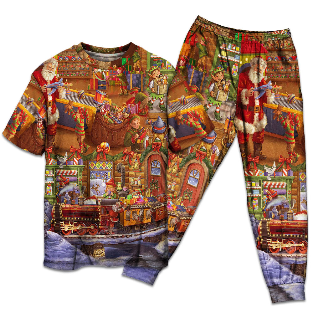 Santa Christmas Happiness Short Sleeve Pajamas Set For Christmas Sleepwear And Family Lounging