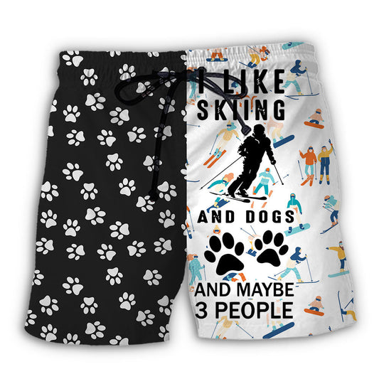 Skiing And Dog Lover Fun Beach Shorts Pattern View For Wildlife Fans And Beach Days