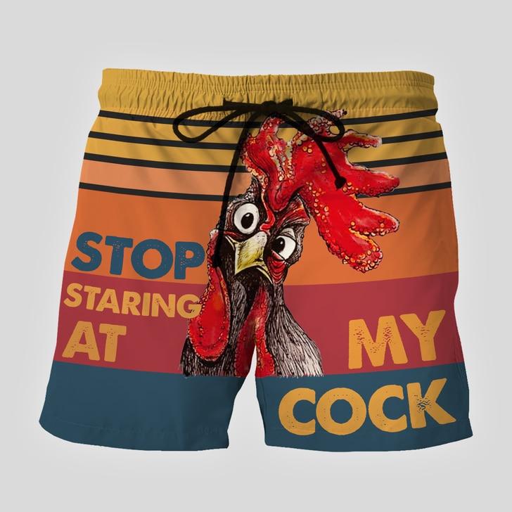 Chicken Stop Staring At My Cock Funny Quote Beach Shorts For Coastal Adventures And Relaxed Summer Wear